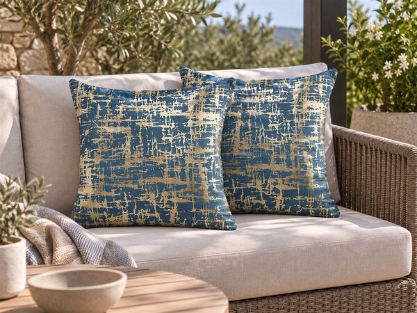 Sada 2 dekorativních polštářů GARDENIA 45 x 45 cm Umělý samet Modrá Abstraktní vzor
