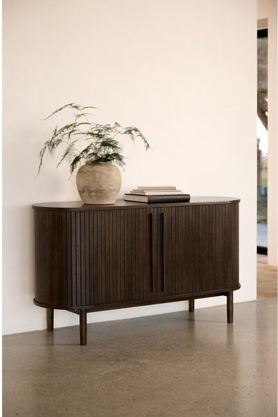 Hnědá komoda v dekoru dubu s posuvnými dveřmi 140x76x45 cm Meta – Unique Furniture