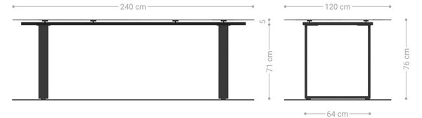 DELIFE Jídelní stůl Edge oválný tvar 240×120 cm keramika Laminam® Nero Greco antracitová nerezová ocel úzký