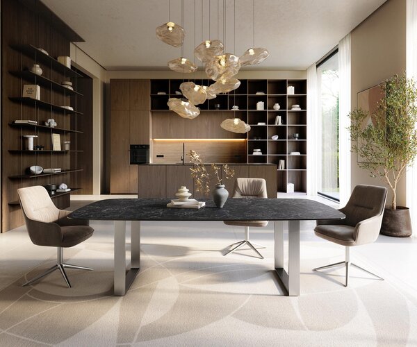 DELIFE Jídelní stůl Edge oválný tvar 240×120 cm keramika Laminam® Nero Greco antracitová nerezová ocel úzký