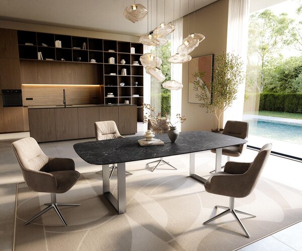 DELIFE Jídelní stůl Edge oválný tvar 240×120 cm keramika Laminam® Nero Greco antracitová nerezová ocel úzký