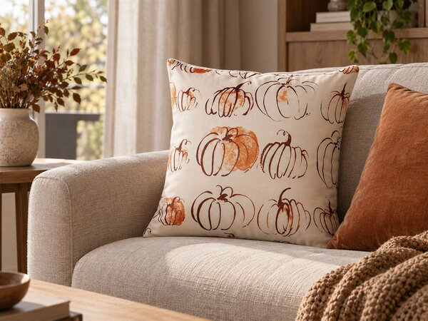 Dekorativní polštář CUCURBITA 45 x 45 cm Umělý samet Béžová Rostlinný vzor