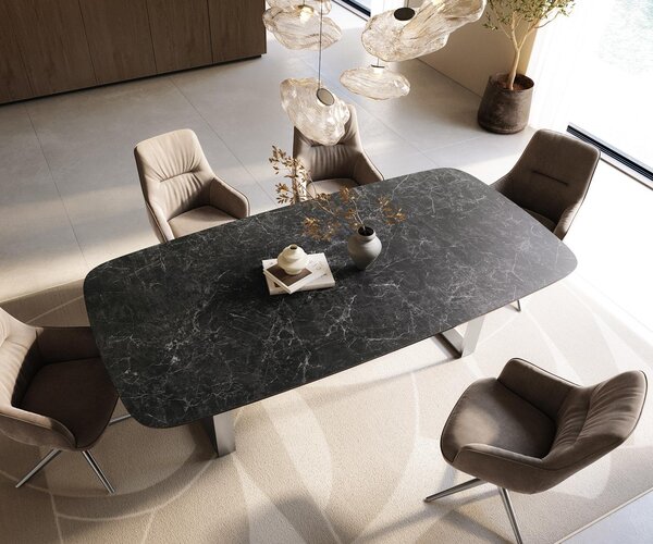 DELIFE Jídelní stůl Edge oválný tvar 240×120 cm keramika Laminam® Nero Greco antracitová nerezová ocel úzký