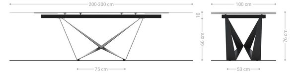DELIFE Jídelní stůl Edge 200-300×100 cm keramika onyx champagne spider plochý ocel černá rozkládací