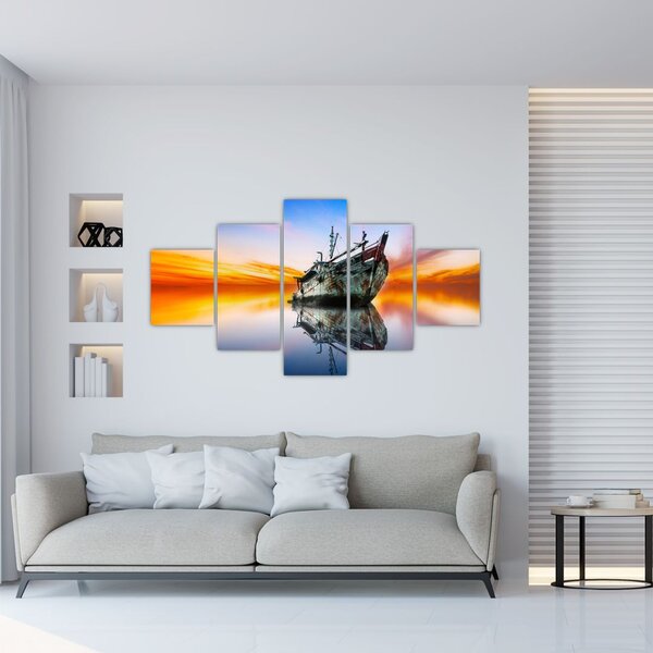 Obraz - Svítání nad vrakem lodi (125x70 cm)