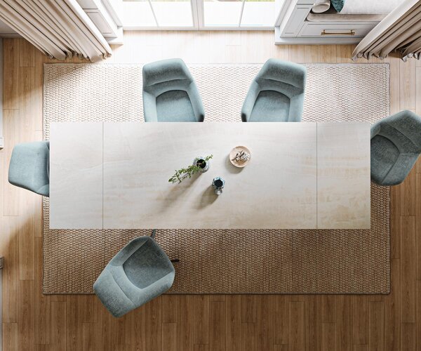 DELIFE Jídelní stůl Edge 200-300×100 cm keramika onyx champagne spider plochý ocel černá rozkládací