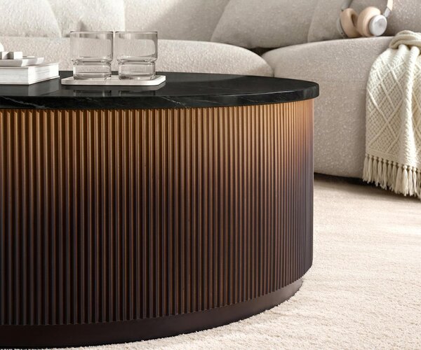 DELIFE Konferenční stolek Fiorano 90×90 cm mramor černá stříbrná kov zlatý ombre