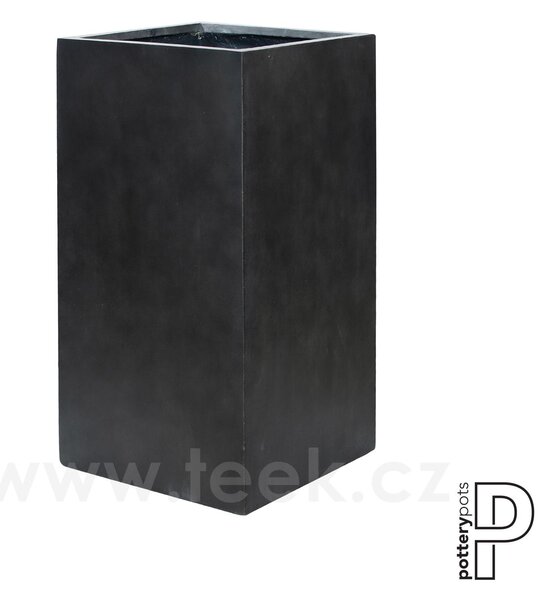 Pottery Pots Venkovní květináč obdélníkový Bouvy L, Charcoal cement (barva tmavě šedá), kolekce Cement, materiál Ficonstone, d 43,5 cm x š 43,5 cm x v 80 cm, objem cca 144 l