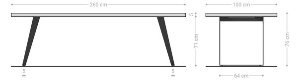 DELIFE Jídelní stůl Edge 260x100 XL akácie platinová nerezová ocel zlatá šikmá Live-Edge