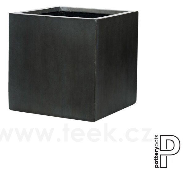 Pottery Pots Venkovní květináč čtvercový Block M, Charcoal cement (barva tmavě šedá), kolekce Cement, materiál Ficonstone, d 40 cm x š 40 cm x v 40 cm, objem cca 61 l