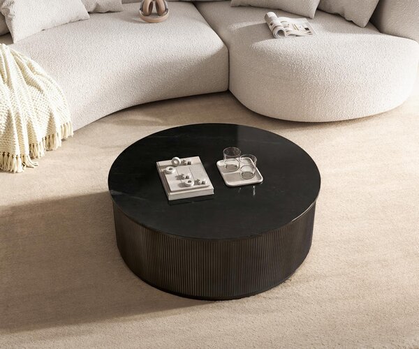 DELIFE Konferenční stolek Fiorano 90×90 cm mramor černá stříbrná kov Black Antique