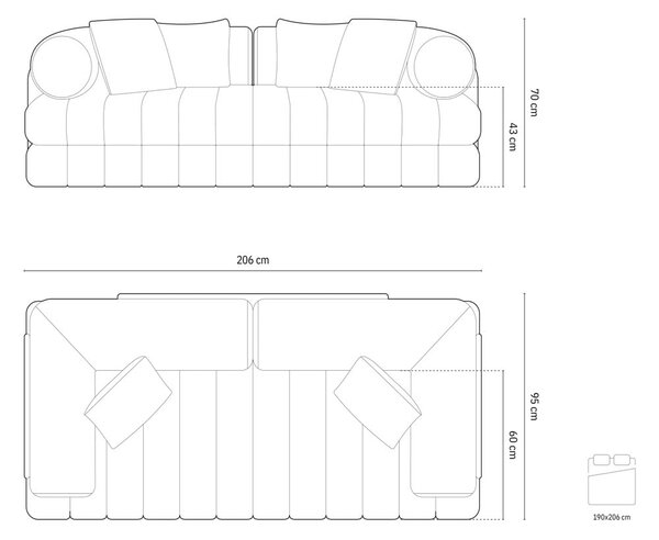 Béžová sametová rozkládací pohovka 206 cm Kemi – Cosmopolitan Design