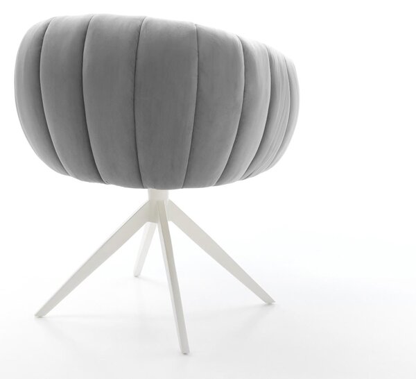DELIFE Jídelní židle Jada-Flex samet šedá křížová podnož široká bílá 360° otočná houpací funkce taštičkové pružiny