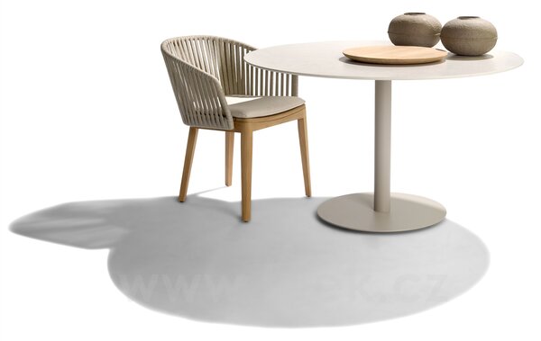 Tribu Jídelní stůl T-Table, Tribu, kulatý 90x76 cm, rám lakovaná nerez barva white, deska glazovaný lávový kámen barva linen