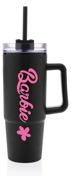 BARBIE - černý cestovní hrnek s průhledným víčkem 900 ml