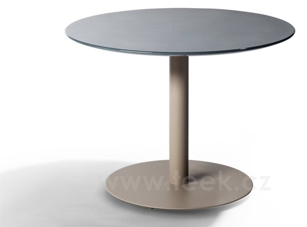 Tribu Jídelní stůl T-Table, Tribu, kulatý 90x76 cm, rám lakovaná nerez barva white, deska glazovaný lávový kámen barva linen