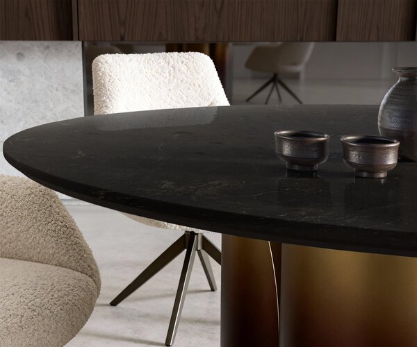 DELIFE Jídelní stůl Adenza kulatý 140x140 cm mramor černá stříbrná kov zlatá Fusion Finish