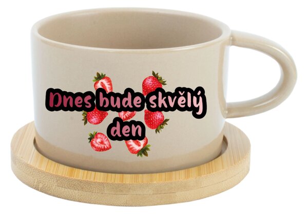 Personalizovaný keramický hrníček Makronka s ovocem a textem