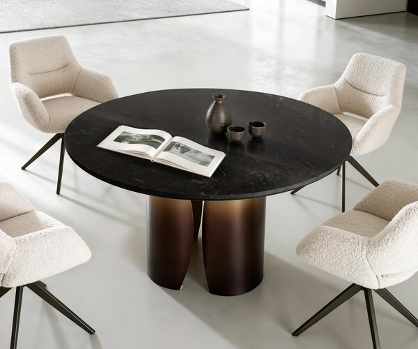 DELIFE Jídelní stůl Adenza kulatý 140x140 cm mramor černá stříbrná kov zlatá Fusion Finish