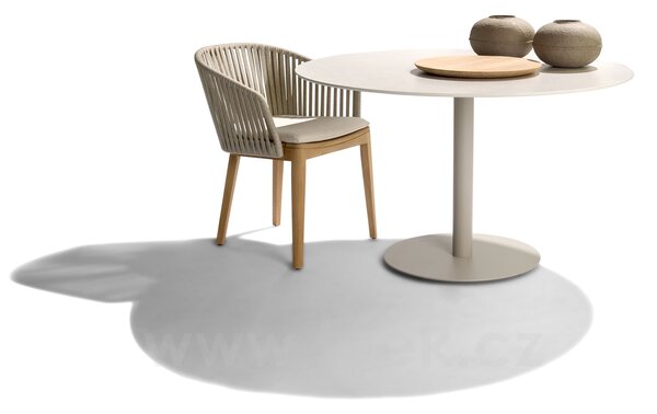 Tribu Jídelní stůl snížený T-Table, Tribu, kulatý 80x67 cm, rám lakovaná nerez barva white, deska keramika dekor sabbia