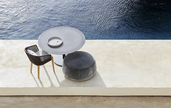 Tribu Jídelní stůl snížený T-Table, Tribu, kulatý 80x67 cm, rám lakovaná nerez barva white, deska keramika dekor sabbia