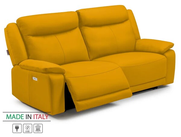 Kožená pohovka CONTINENTAL s elektrickou funkcí relax 3P, elektrické, žlutá (giallo 320