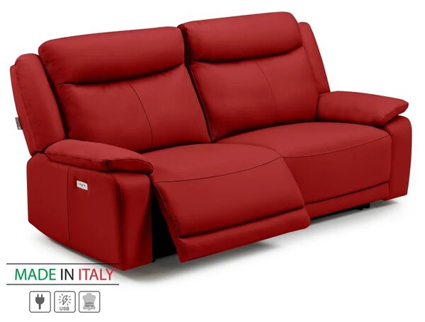 Kožená pohovka CONTINENTAL s elektrickou funkcí relax 3P, elektrické, červená (rosso 304)