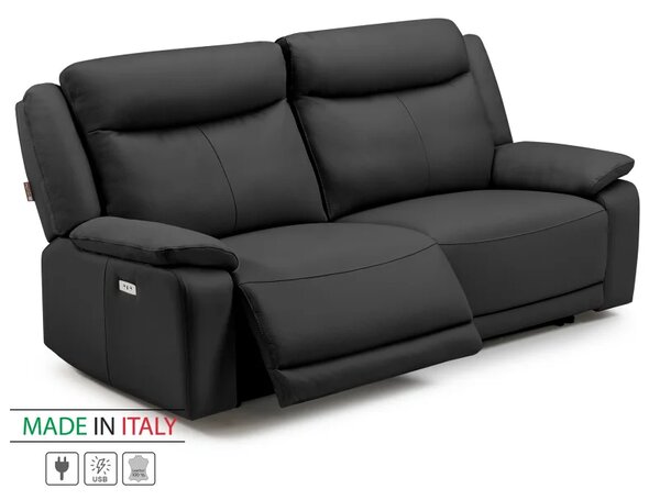 Kožená pohovka CONTINENTAL s elektrickou funkcí relax 3P, elektrické, černá (nero 308)