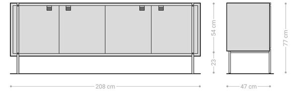 DELIFE Komoda Rivoro 210 cm akácie přírodní 4 dvířka
