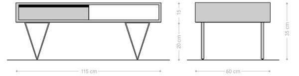 DELIFE Konferenční stolek Stonegrace 115x60x35 cm akácie přírodní břidlice 2 zásuvky 1 přihrádka