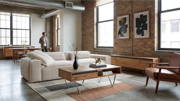 DELIFE Konferenční stolek Stonegrace 115x60x35 cm akácie přírodní břidlice 2 zásuvky 1 přihrádka