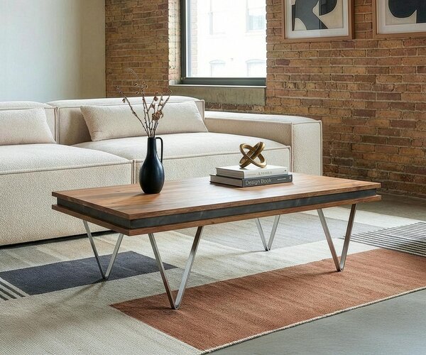 DELIFE Designový konferenční stolek Stonegrace 117x60x25 cm akácie přírodní břidlice