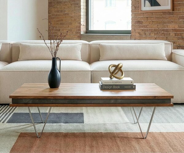 DELIFE Designový konferenční stolek Stonegrace 117x60x25 cm akácie přírodní břidlice