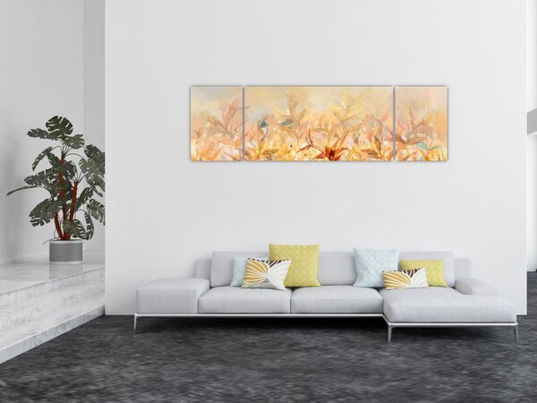 Obraz - Listy v barvách podzimu, olejomalba (170x50 cm)