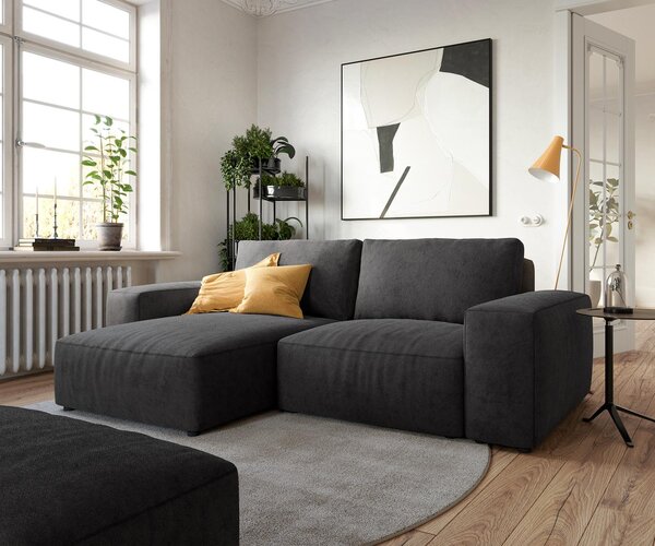 DELIFE Rohová pohovka Lanzo 230x155 cm mikrovlákno černá lenoška variabilní s taburetem