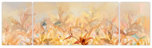 Obraz - Listy v barvách podzimu, olejomalba (170x50 cm)