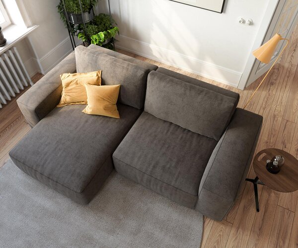 DELIFE Rohová pohovka Lanzo 230x155 cm mikrovlákno khaki hnědá variabilní lenoška