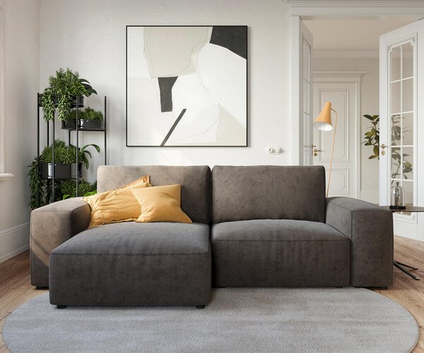 DELIFE Rohová pohovka Lanzo 230x155 cm mikrovlákno khaki hnědá variabilní lenoška