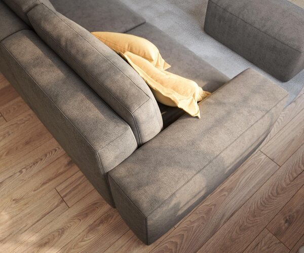 DELIFE Pohovka XL Lanzo 230x95 cm mikrovlákno khaki hnědá s taburetem