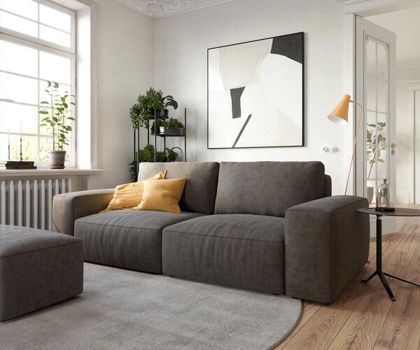 DELIFE Pohovka XL Lanzo 230x95 cm mikrovlákno khaki hnědá s taburetem