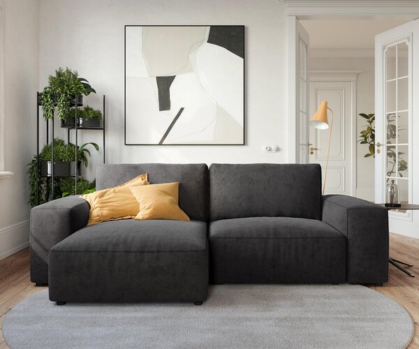 DELIFE Rohová pohovka Lanzo 230x155 cm mikrovlákno černá variabilní lenoška