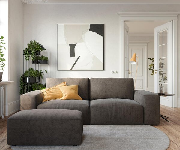 DELIFE Pohovka XL Lanzo 230x95 cm mikrovlákno khaki hnědá s taburetem