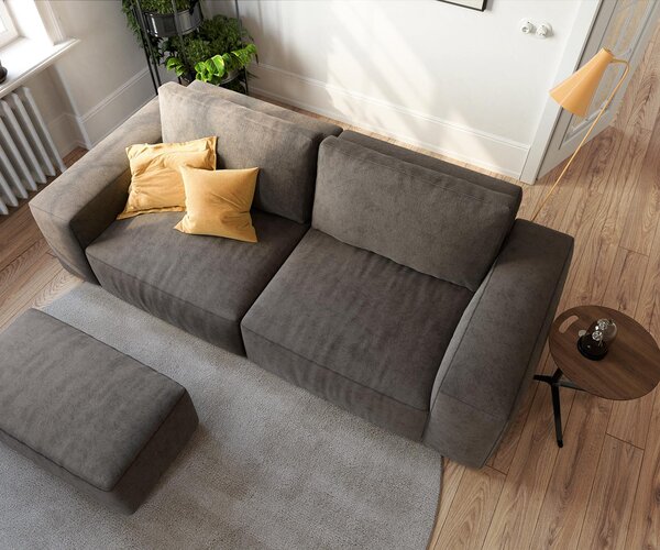 DELIFE Pohovka XL Lanzo 230x95 cm mikrovlákno khaki hnědá s taburetem