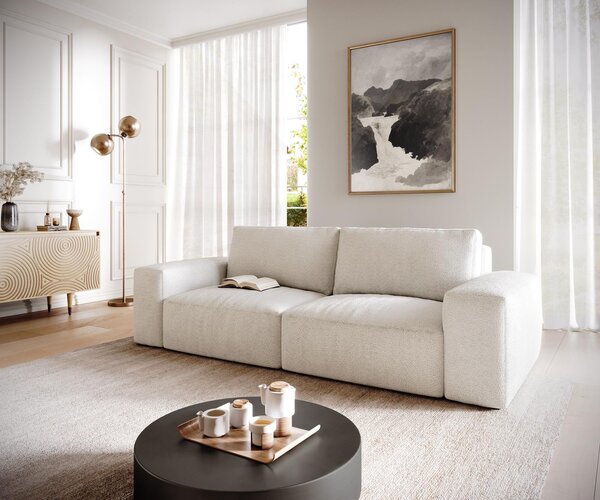 DELIFE Pohovka Lanzo 230x95 cm bouclé krémová bílá