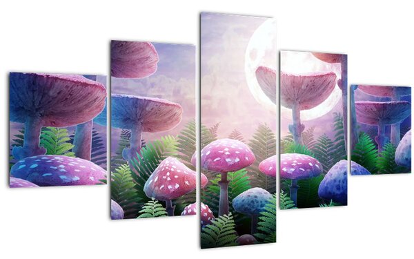 Obraz - Houby při úplňku, grafika (125x70 cm)