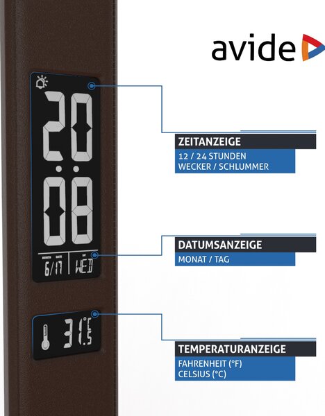 Avide Calendar Office - Stolní kancelářská lampička s displejem v hnědé barvě LED 6W (Moderní stolní lampa s displejem a teploměrem)