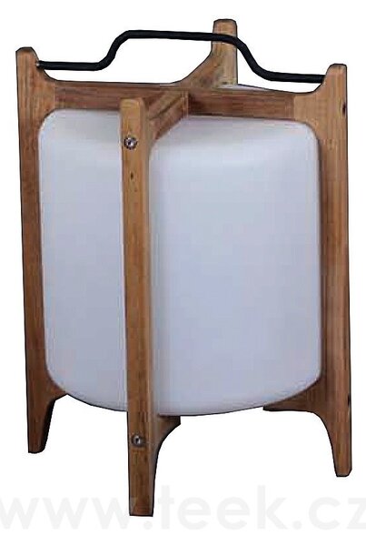 Gloster Venkovní solární LED lampa Ambient Lantern, Gloster, 35x35x43 cm, rám teak, stínidlo polypropylen, madlo lakovaná nerez, vč. dálkového ovládání a nabíjecího kabelu