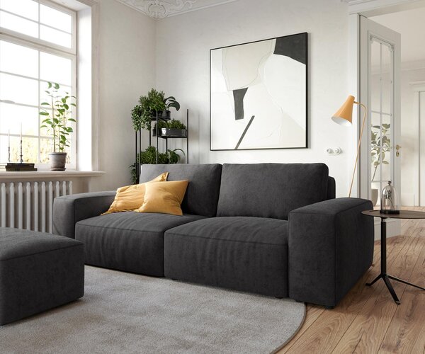 DELIFE Pohovka XL Lanzo 230x95 cm mikrovlákno černá s taburetem