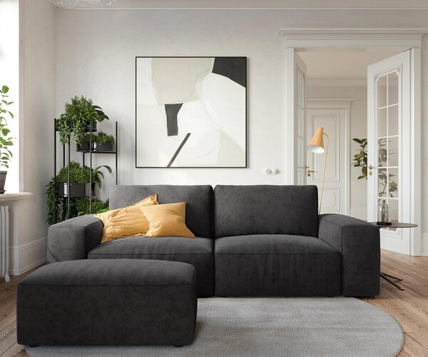 DELIFE Pohovka XL Lanzo 230x95 cm mikrovlákno černá s taburetem
