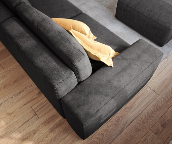 DELIFE Pohovka XL Lanzo 230x95 cm mikrovlákno černá s taburetem